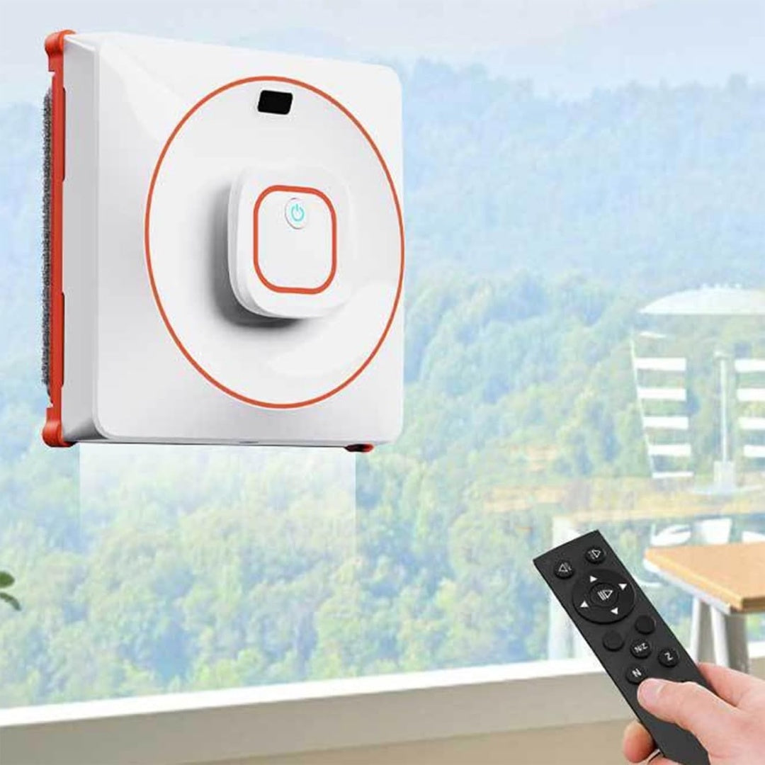Robot pour surfaces vitrees associant le nettoyage des tissus et le nettoyage des surfaces vitrees