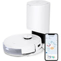 Robot avec base de collecte associant le vidage automatique et une detection des obstacles