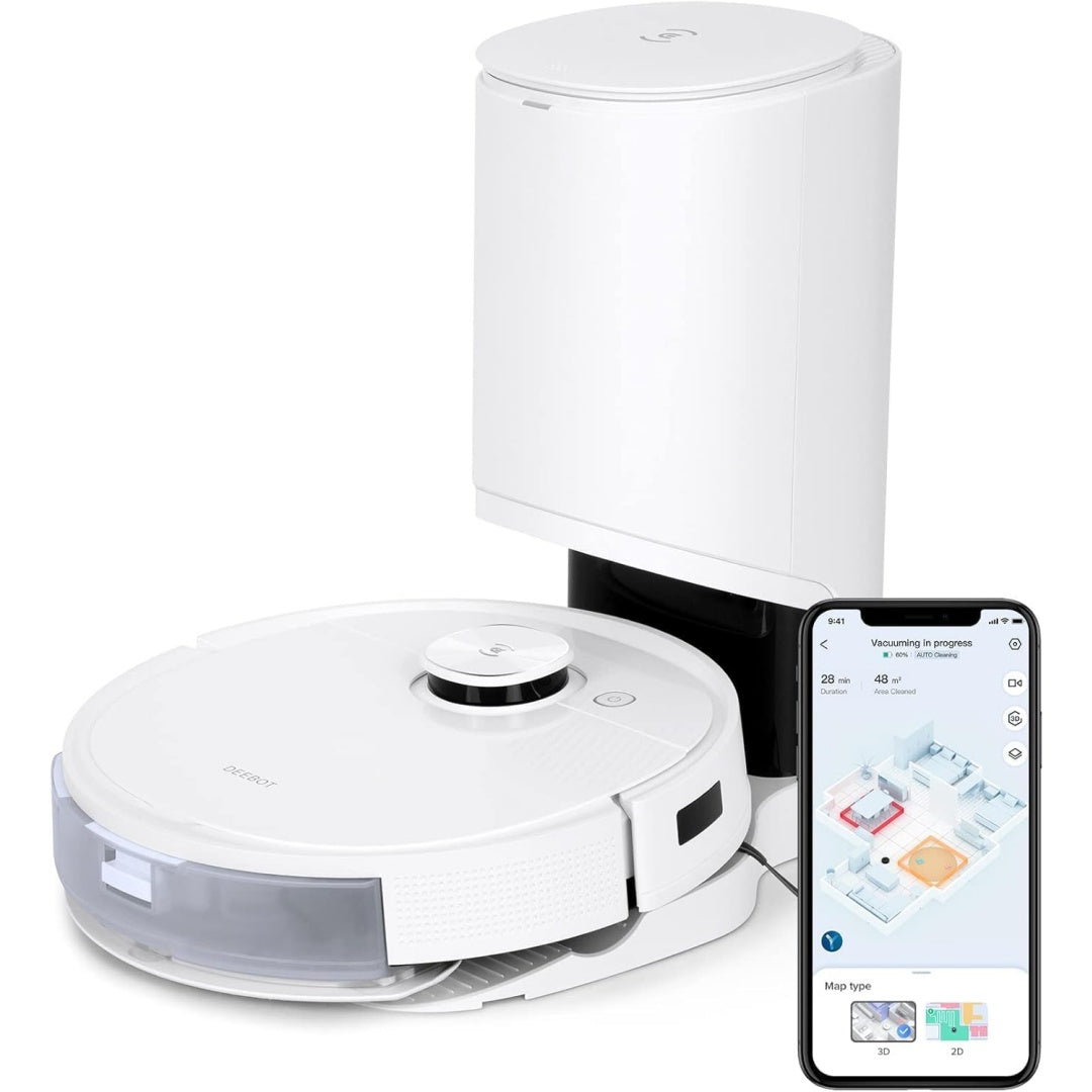 Robot avec base de collecte associant le vidage automatique et une detection des obstacles